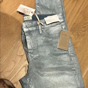 Silver Metallic Women Jeans